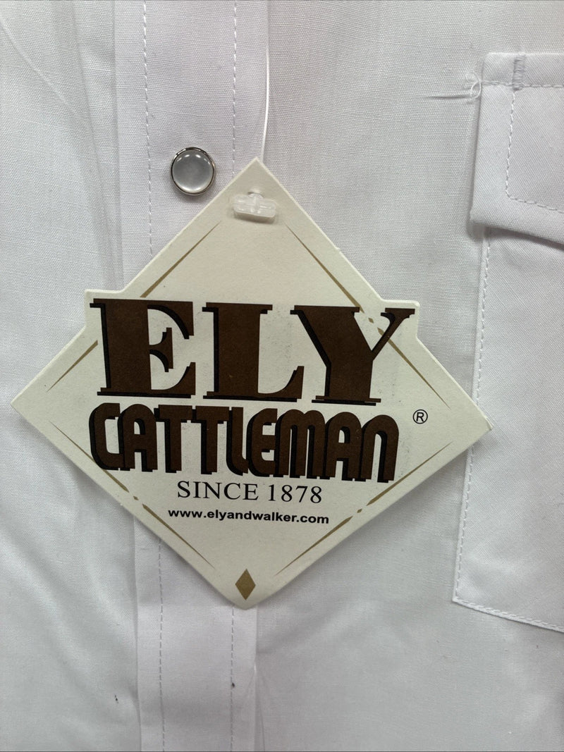 New Men’s ELY Cattleman White Western Long Sleeve Pearl Snap 16 X 35 Large T-62
