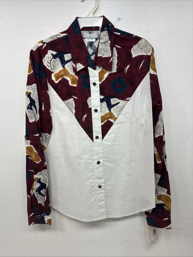 New Women’s Cowboy Threads Multicolor Design Long Sleeve Button Up Large LL-94