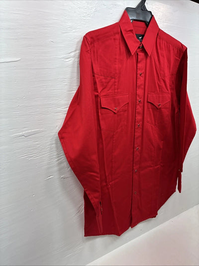 New Men’s White Horse Western Red Long Sleeve Pearl Snap Medium V-13