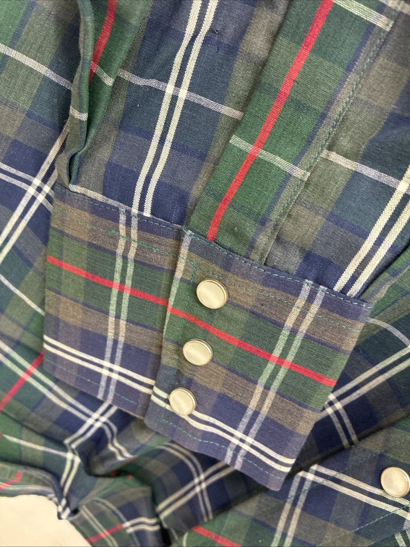 New Men’s ELY Plains Green Multicolor Plaid Long Sleeve Pearl Snap Medium M-45