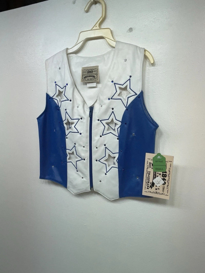 New Kids Blue White And Stars 1849 Cut Off Zip Up Vest S #77872 3B-66
