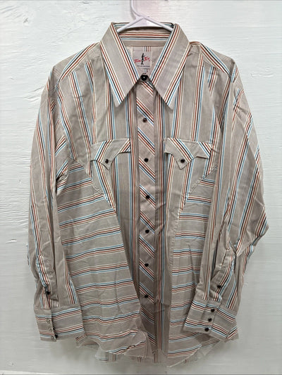 New Men’s Tem Tex Multiple Color Stripe Long Sleeve Pearl Snap XL J-45