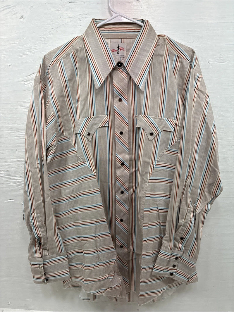 New Men’s Tem Tex Multiple Color Stripe Long Sleeve Pearl Snap XL J-45