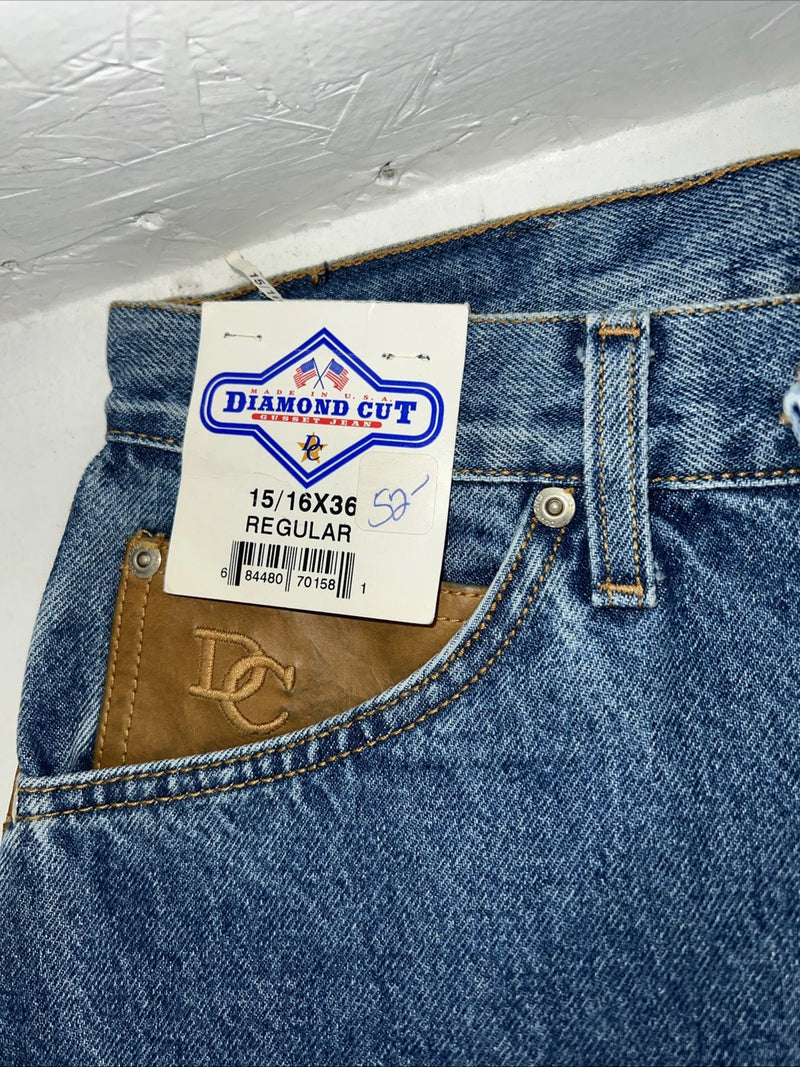 New Women’s Diamond Cut Gusset Regular Fit Leather Denim Jeans. 15/16x36 L-17