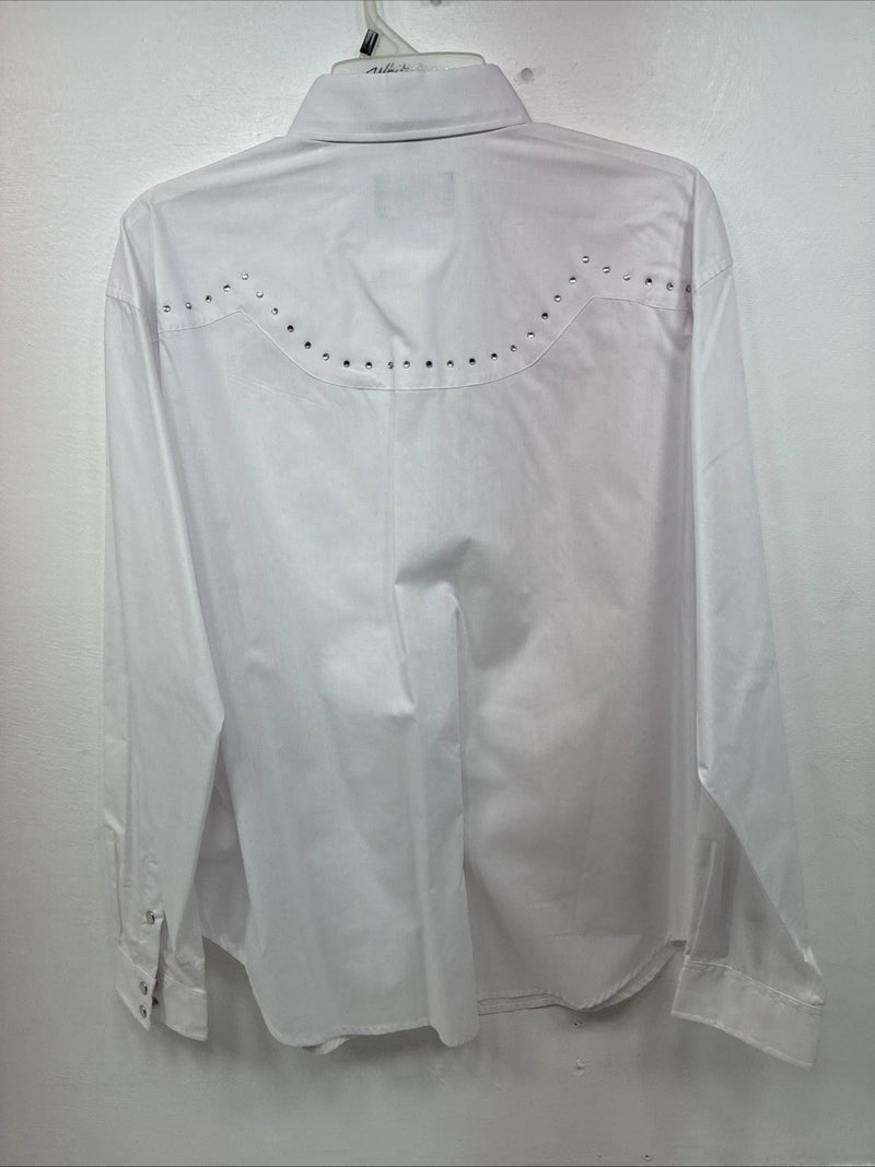 New Women’s White Horse White Gem Long Sleeve Pearl Snap XL II-32