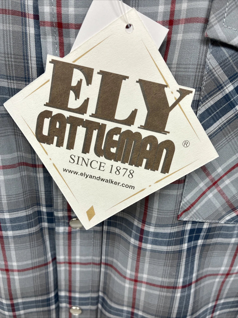 New Men’s ELY Cattleman Gray Multiple Flannel Long Sleeve Pearl Snap 2XL F-62