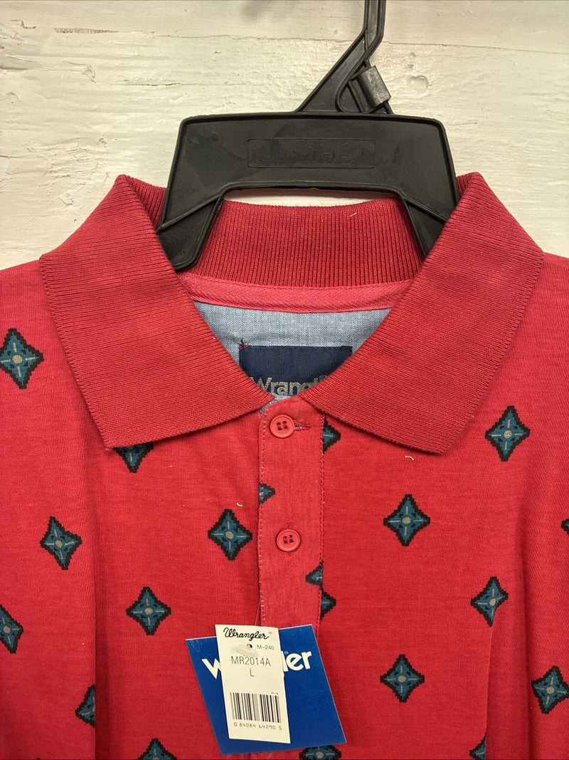 New Men’s Wrangler Red Designed Short Sleeve Polo Large CC-43