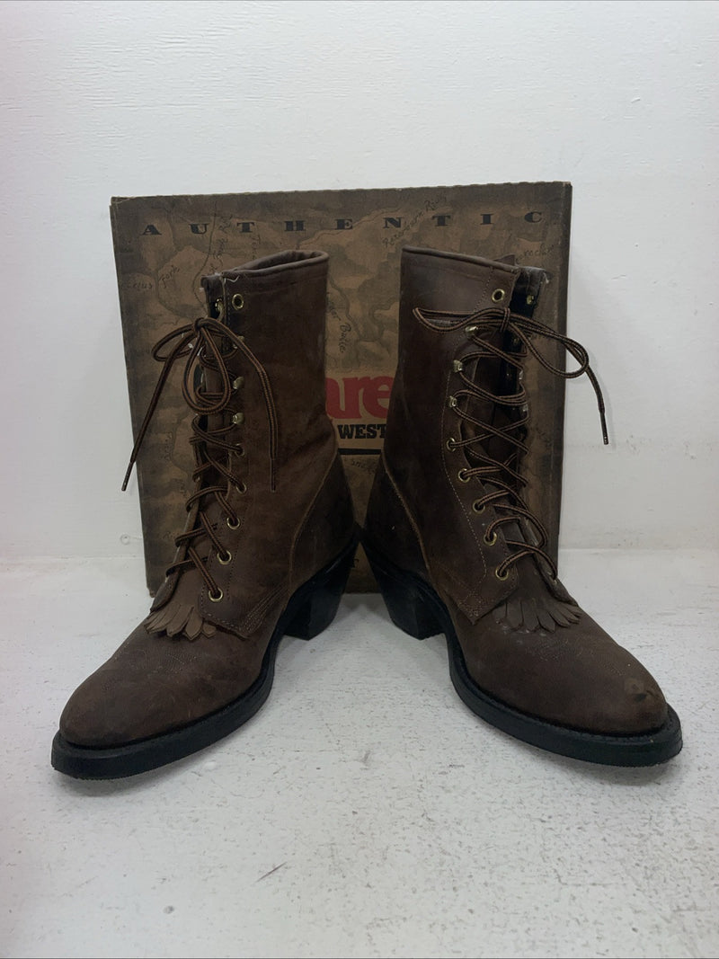 New Men’s Brown Lace Up Laredo Cowboy Boots. 1233 9.5 9 1/2 E E. 4-39