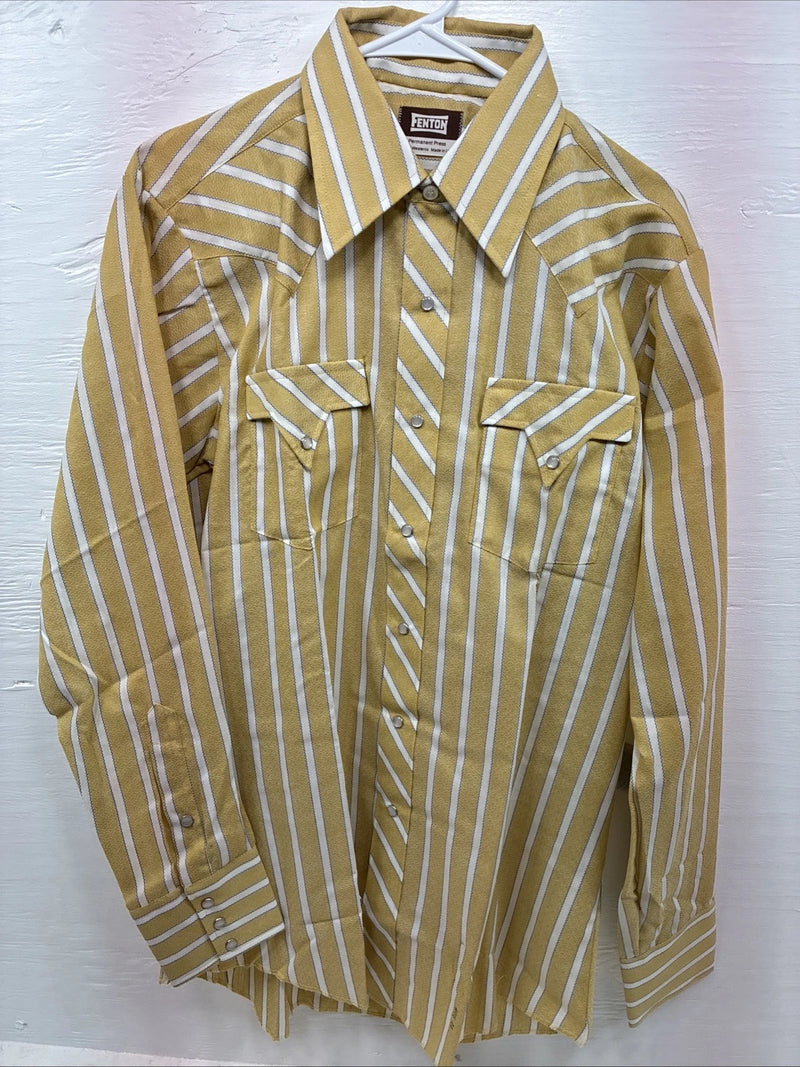 New Men’s Fenton Yellow Stripe Long Sleeve Pearl Snap 16 Large CC-69
