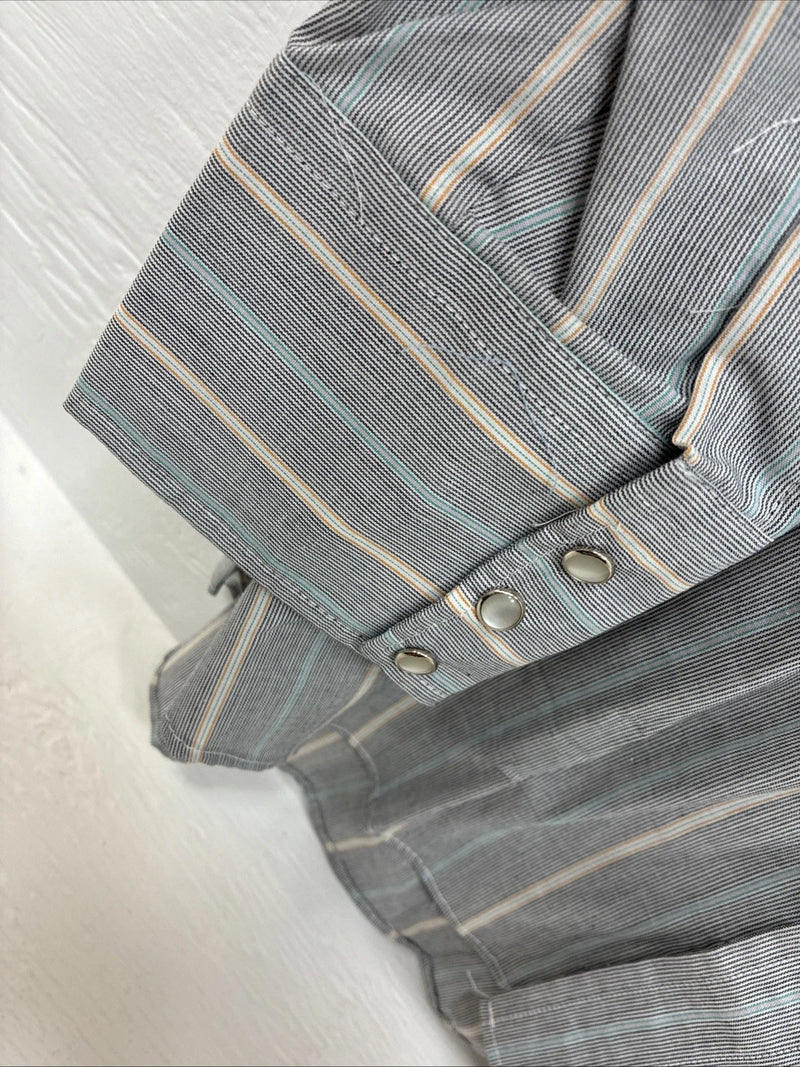 New men’s Mesquite Gray Stripe Long Sleeve Pearl Snap 16 Large F-70