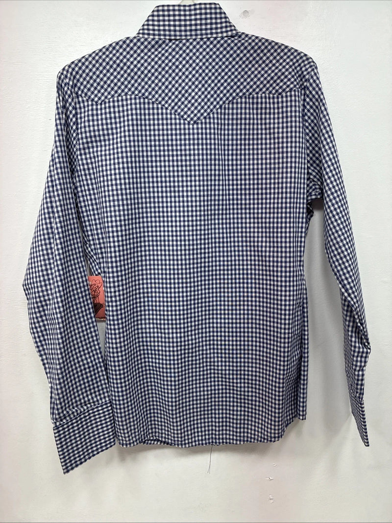 New Women’s Dickson Jenkins Blue Checker Long Sleeve Pearl Snap Size 32 LL-78