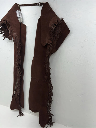 NOS Burgundy Show Chaps With Fringe Adjustable Waist 40 Large L-46