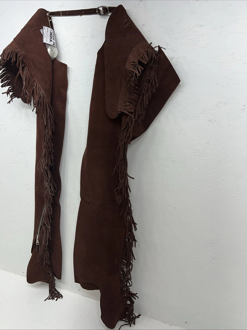 NOS Burgundy Show Chaps With Fringe Adjustable Waist 40 Large L-46