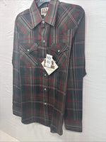 New Kids ELY Cattleman Green Red Plaid Long Sleeve Pearl Snap Large DD-30