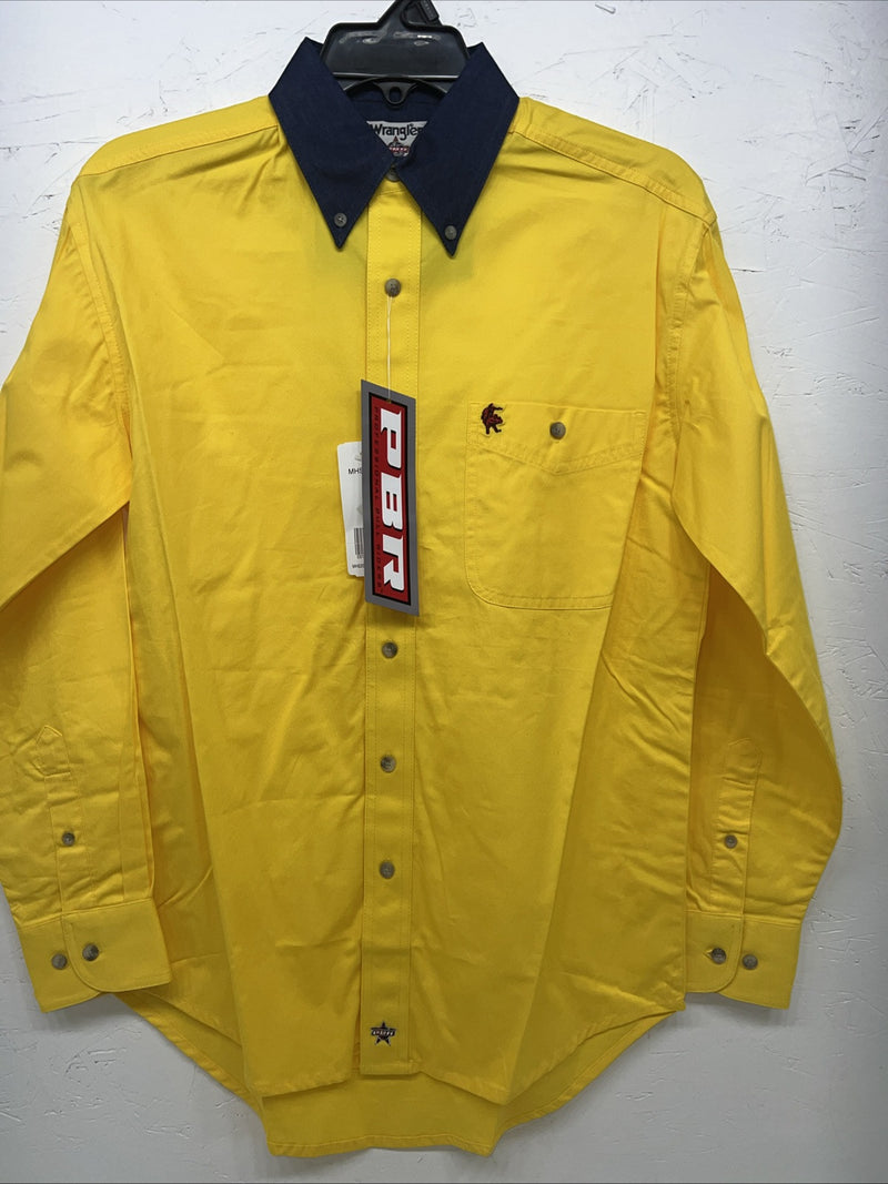 New Men’s Wrangler Yellow PBR Long Sleeve Button Up Small A-199