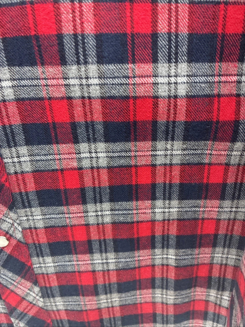 New Men’s White Horse Red Gray Plaid Long Sleeve Pearl Snap Large V-97