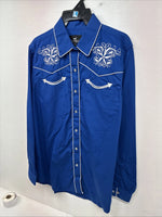 New Women’s Western Express Blue Design Long Sleeve Pearl Snap Large II-69