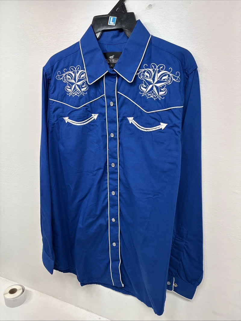 New Women’s Western Express Blue Design Long Sleeve Pearl Snap Large II-69