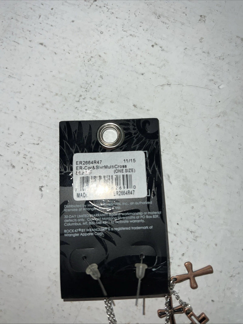 New Women’s Rock 47 Copper Silver Multi Cross Dangle Earrings. ER2664R47 A-72