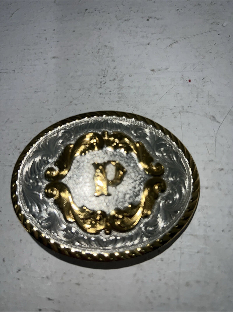 New Women’s Montana Silversmiths Gold Silver “P” Belt Buckle. 5000P A-105