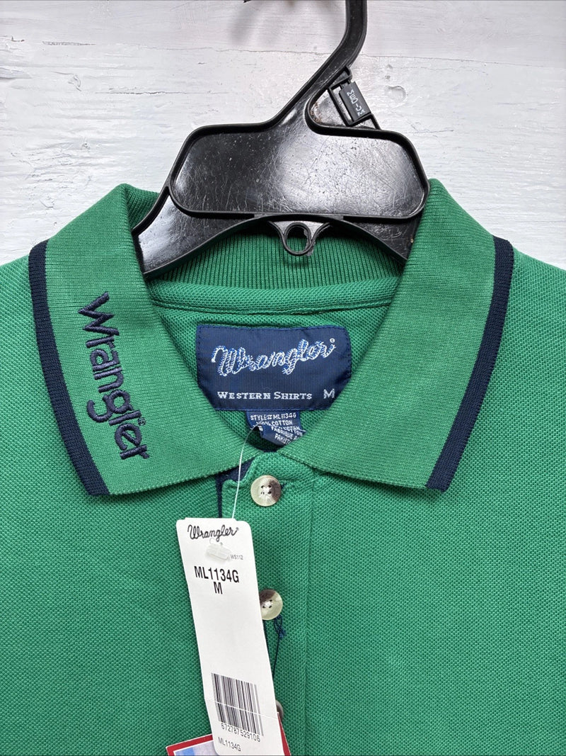 New Men’s Wrangler Green Short Sleeve Polo Shirt Medium K-64