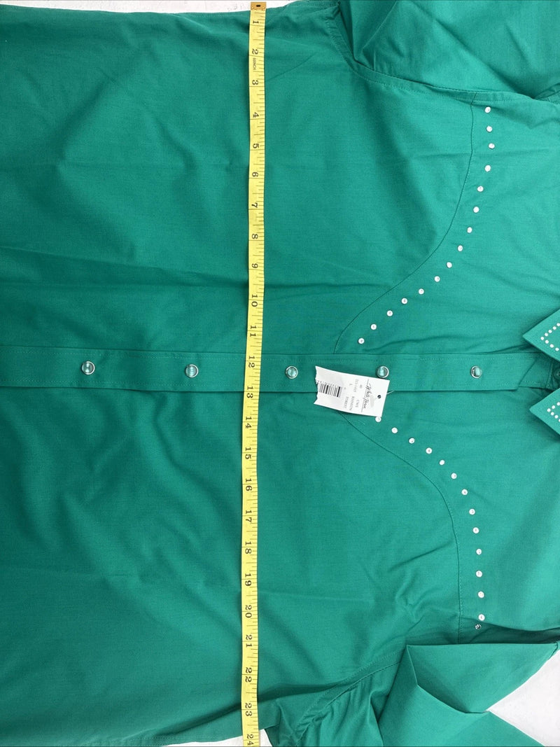 New Women’s White Horse Green Gem Long Sleeve Pearl Snap Large II-74