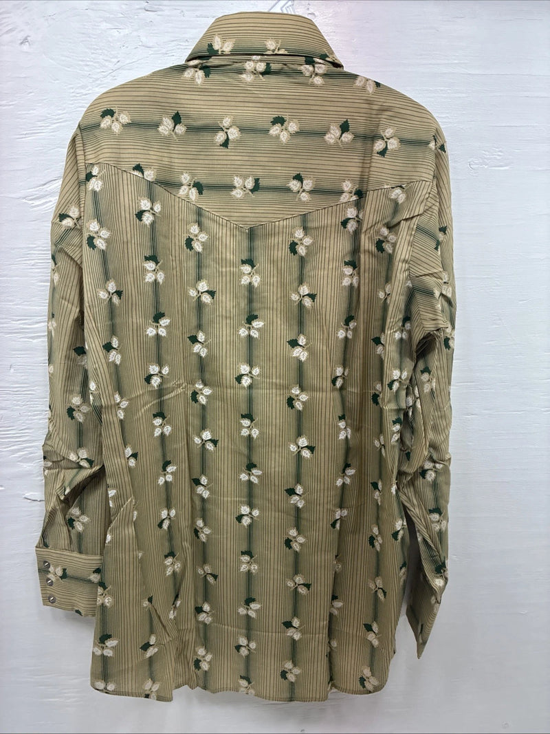 New Men’s ELY Plains Green Floral Long Sleeve Pearl Snap 15.5 X 34 Medium X-14