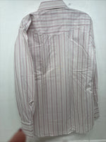 New Women’s H Bar C Pink Stripe Long Sleeve Pearl Snap Size 35 MM-25