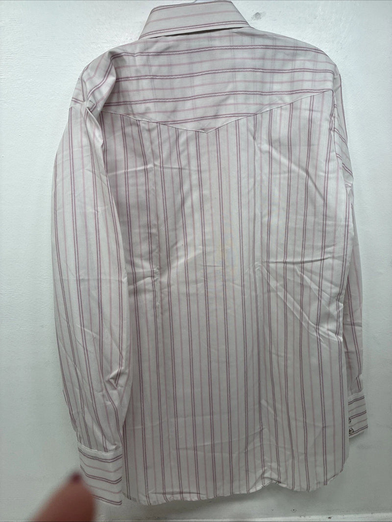New Women’s H Bar C Pink Stripe Long Sleeve Pearl Snap Size 35 MM-25