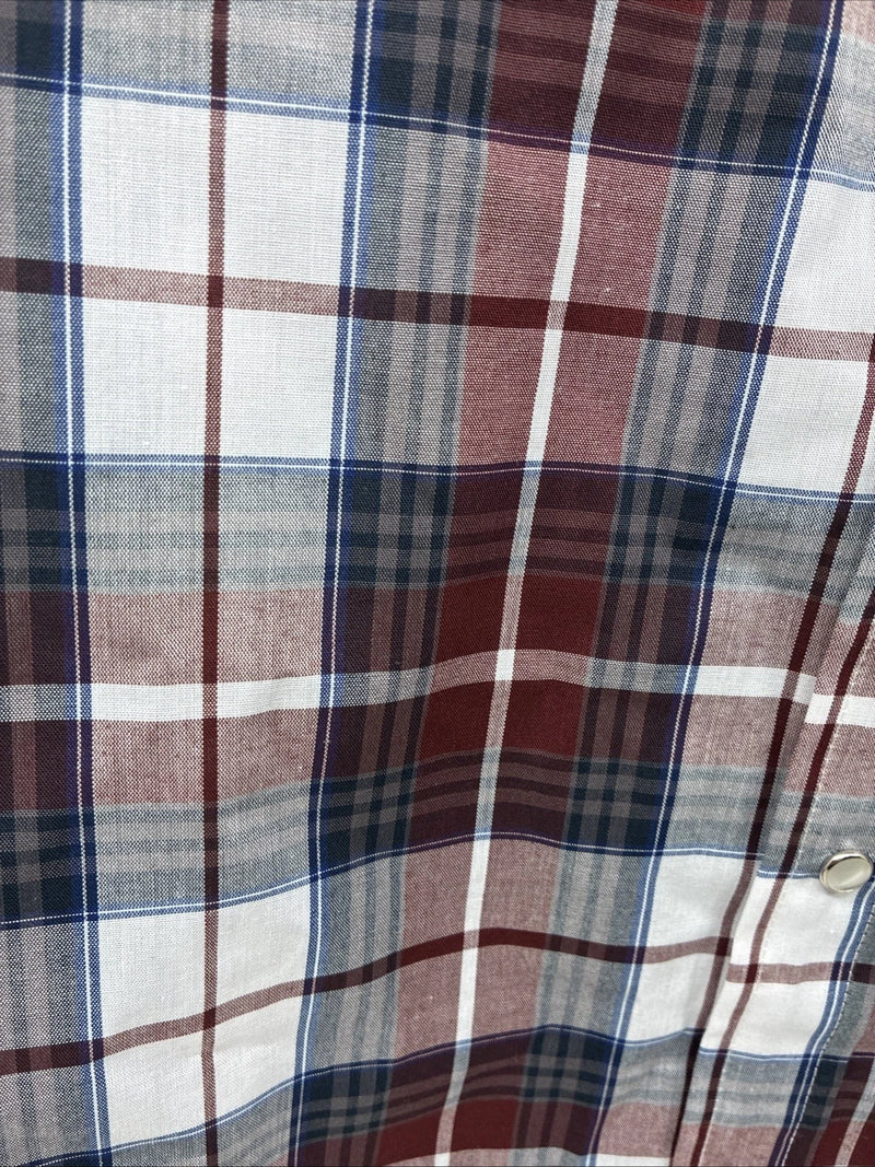 New Men’s ELY Cattleman Red White Plaid Short Sleeve Pearl Snap Large Tall X-66