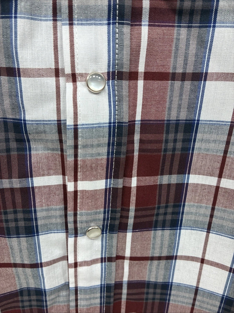 New Men’s ELY Cattleman Red White Plaid Short Sleeve Pearl Snap Large Tall X-66