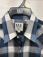 New Emma ELY Cattleman Blue Gray Plaid Long Sleeve Pearl Snap Large AA-16