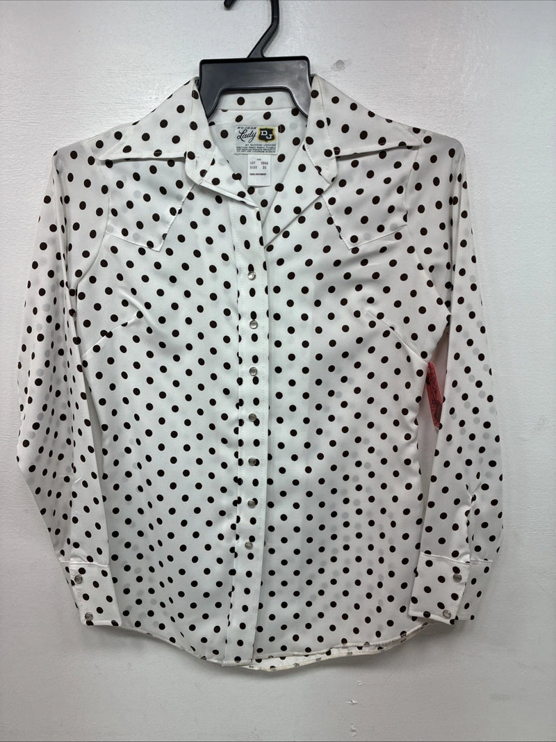 New Women’s Dickson Jenkins Polkadot Long Sleeve Pearl Snap Size 32 MM-3