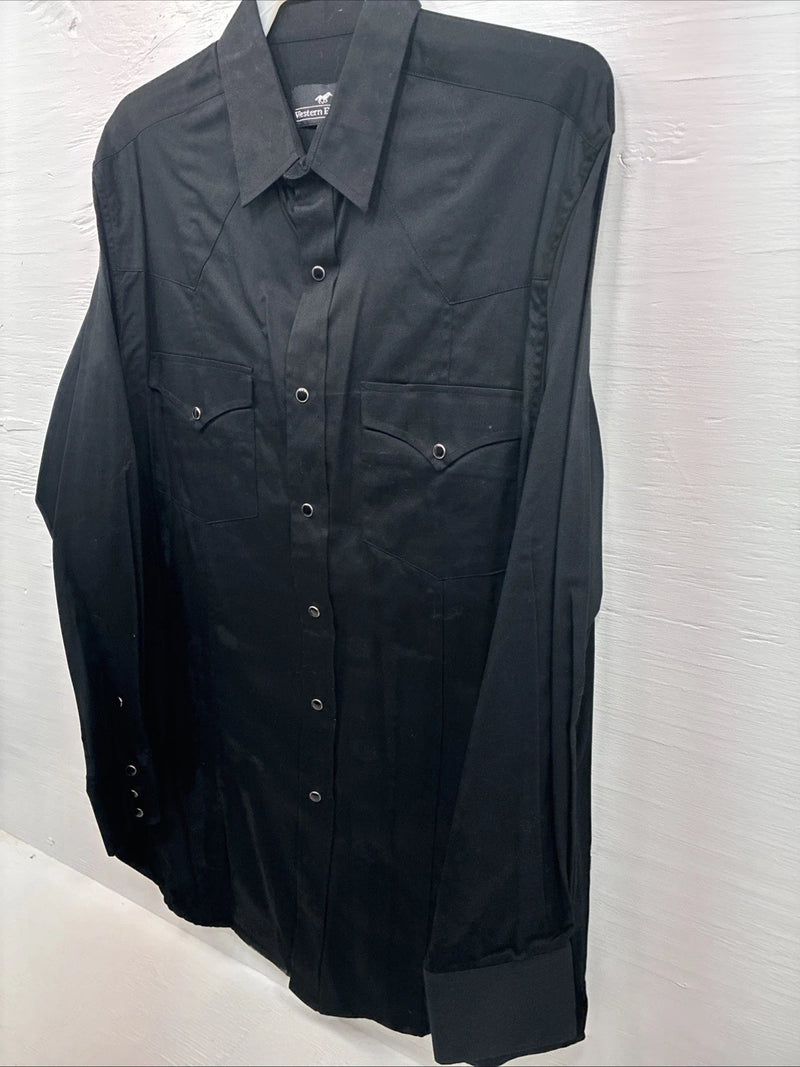 New Men’s Western Express Black Western Long Sleeve Pearl Snap XL T-42