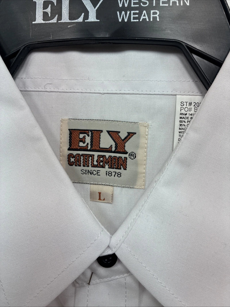 New Men’s ELY Cattleman White Eagle Designed Long Sleeve Pearl Snap Large T-64