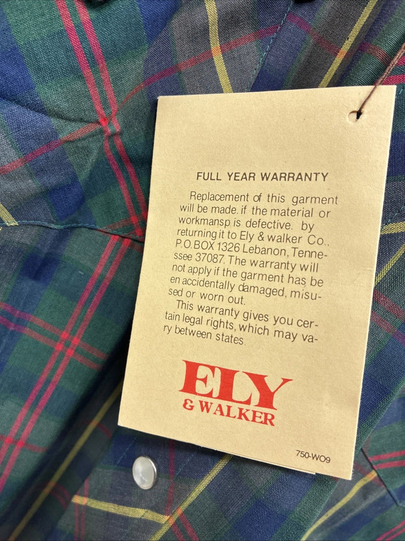 New Men’s ELY Plains Green Plaid Long Sleeve Pearl Snap 15.5 X 32 Medium R-36