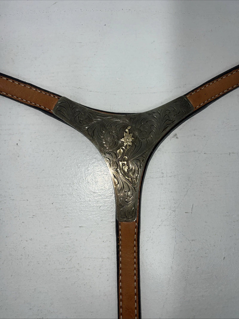 New Leather Circle Y Breast Collar With Bronze Metal Plate. 4264-1009 S-45