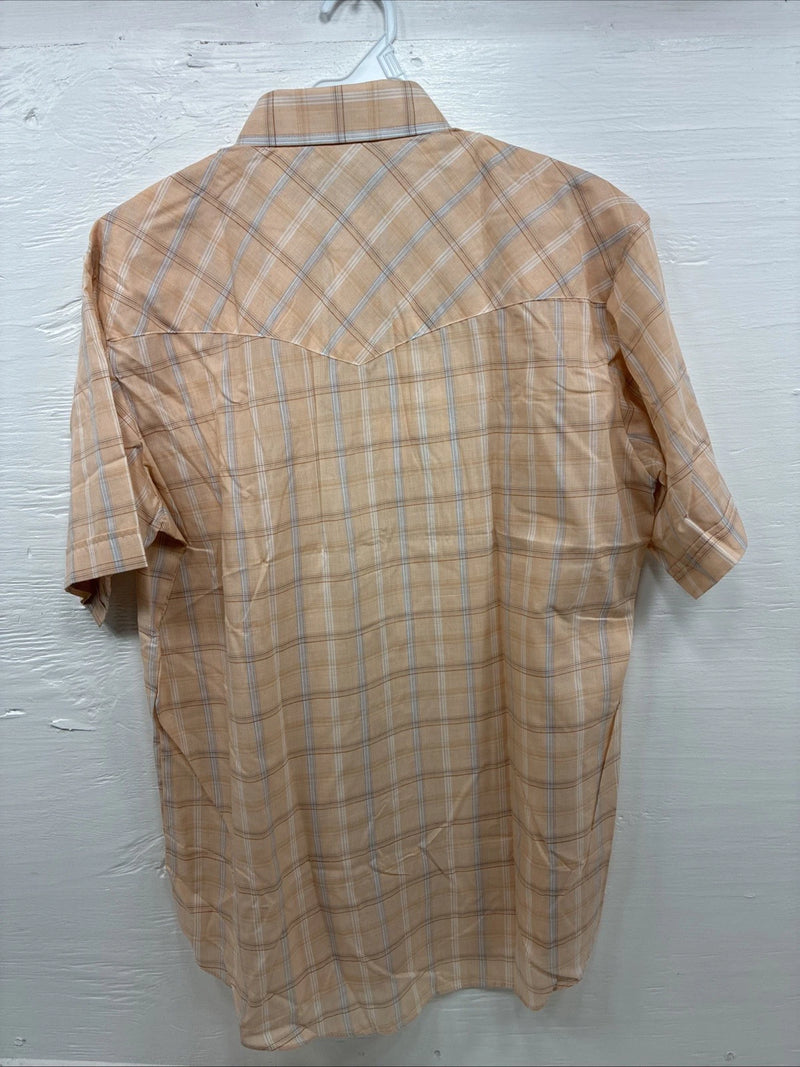 New Men’s ELY Cattleman Orange Plaid Long Sleeve Pearl Snap Large AA-113
