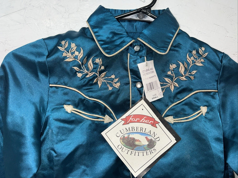 New Children’s Cumberland Outfitters Blue Satin Long Sleeve Button Up S 3C-50