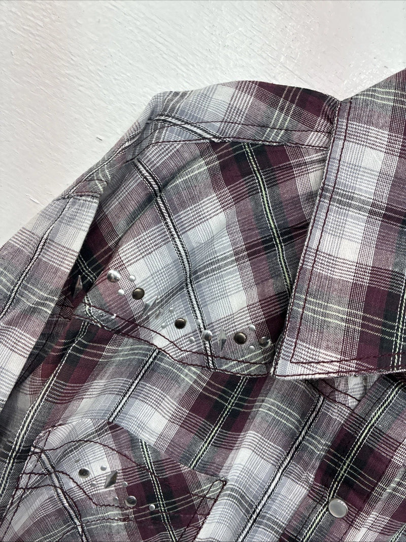 New Women’s Cumberland Purple Plaid Long Sleeve Pearl Snap Size 3X KK-85