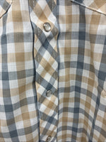 New Men’s Stockman Yellow Blue Plaid Long Sleeve Pearl Snap 14.5 X 33 Small R-21