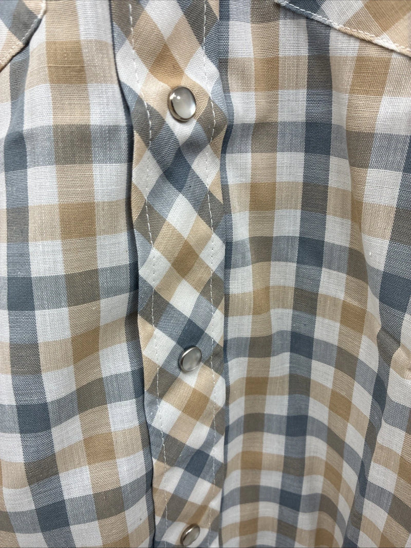 New Men’s Stockman Yellow Blue Plaid Long Sleeve Pearl Snap 14.5 X 33 Small R-21