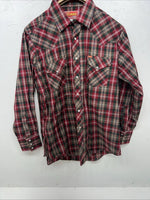 New Men’s Red Plaid ELY Plains Long Sleeve Pearl Snap Shirt. 16.5x34 L S-11