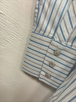 New Kids White Horse Blue stripe Long Sleeve Pearl Snap Medium DD-52
