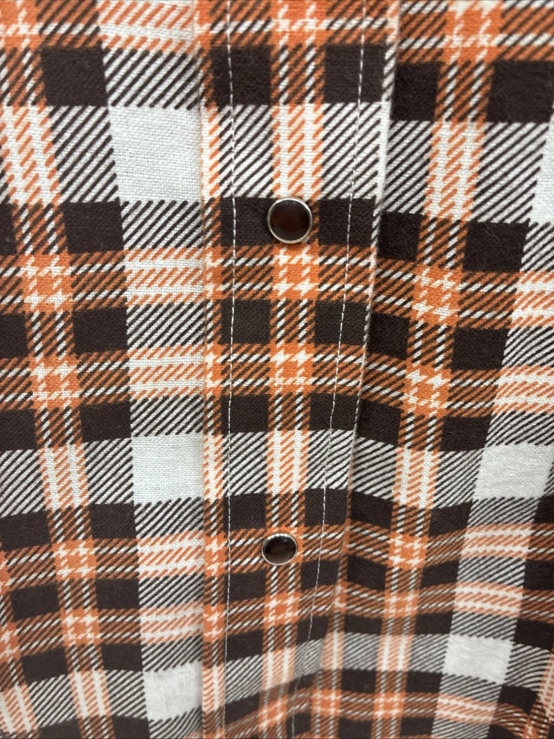 New Men’s Panhandle Slim Orange Brown Plaid Long Sleeve Pearl Snap Small J-65