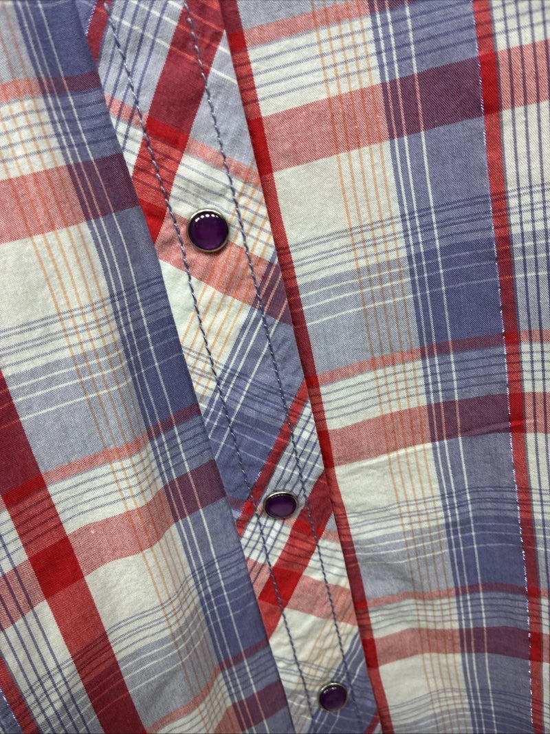 New Women’s Cumberland Pink Purple Plaid Long Sleeve Pearl Snap Medium LL-47