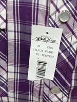 New Men’s White Horse People Plaid Long Sleeve Pearl Snap XL J-37