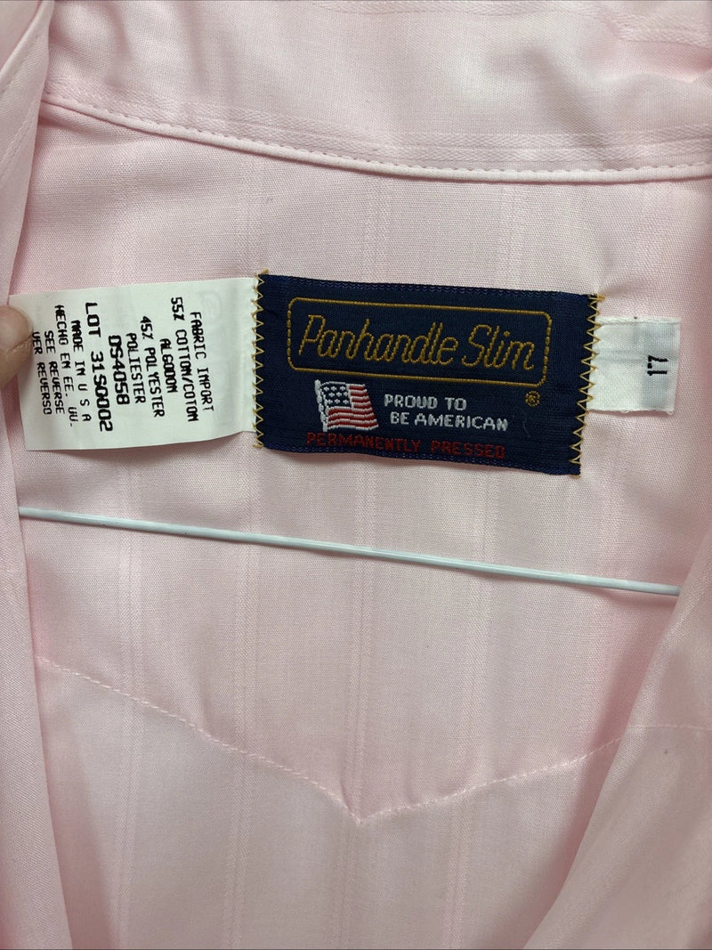 New Men’s Panhandle Slim Pink Stripe Short Sleeve Peal Snap 17 XL R-75