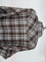New Men’s White Horse Brown Plaid Long Sleeve Pearl Snap XL O-48