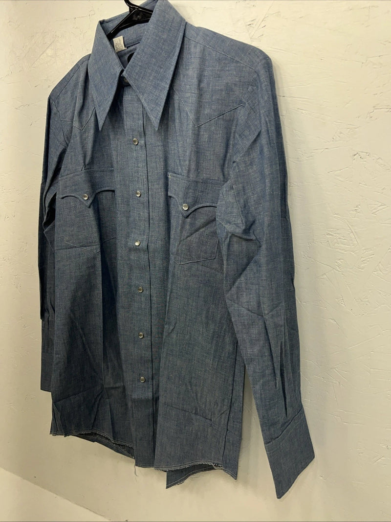 New Men’s Denim Champion Westerns Long Sleeve Pearl Snap Shirt. 15.5x33 M S-10